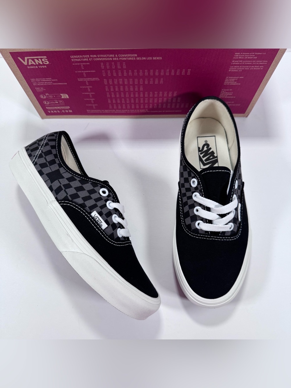 Vans Authentic Warp Check Black Gray Lace Up Sneakers Women 7.0 Men 5.5